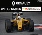 Кевин Магнуссен датский автогонщик Renault, во время его участия в 2016 Гран-при США, пилотирование его RS16 Renault